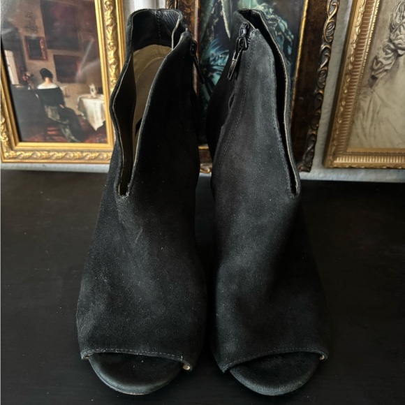 Black Peep-Toe Ankle Boots - Picture 1 of 10
